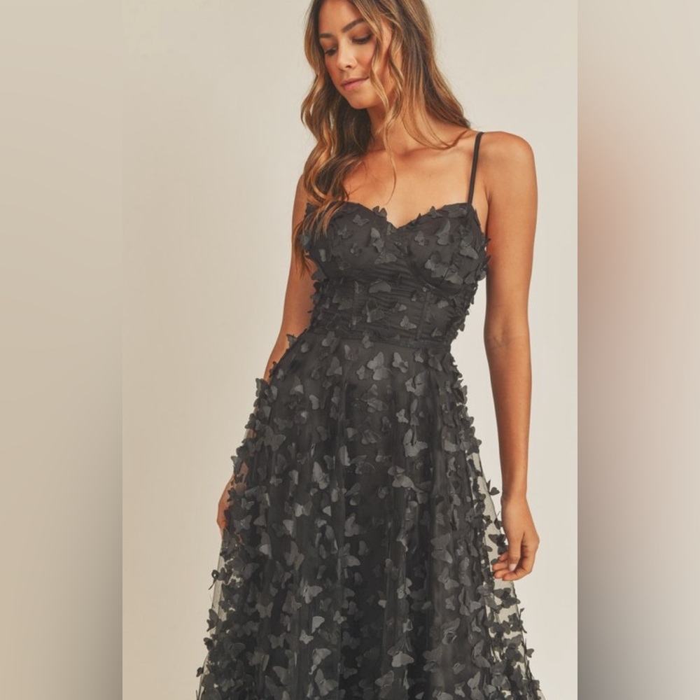 Mable Black Butterfly Midi Dress - Picture 3 of 5